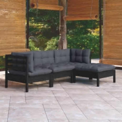 vidaXL Ensemble de meubles de jardin 4 pcs avec coussins Noir Bois de pin