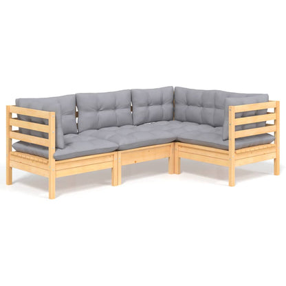 vidaXL 4-tlg. Garten-Lounge-Set mit Grauen Kissen Kiefernholz