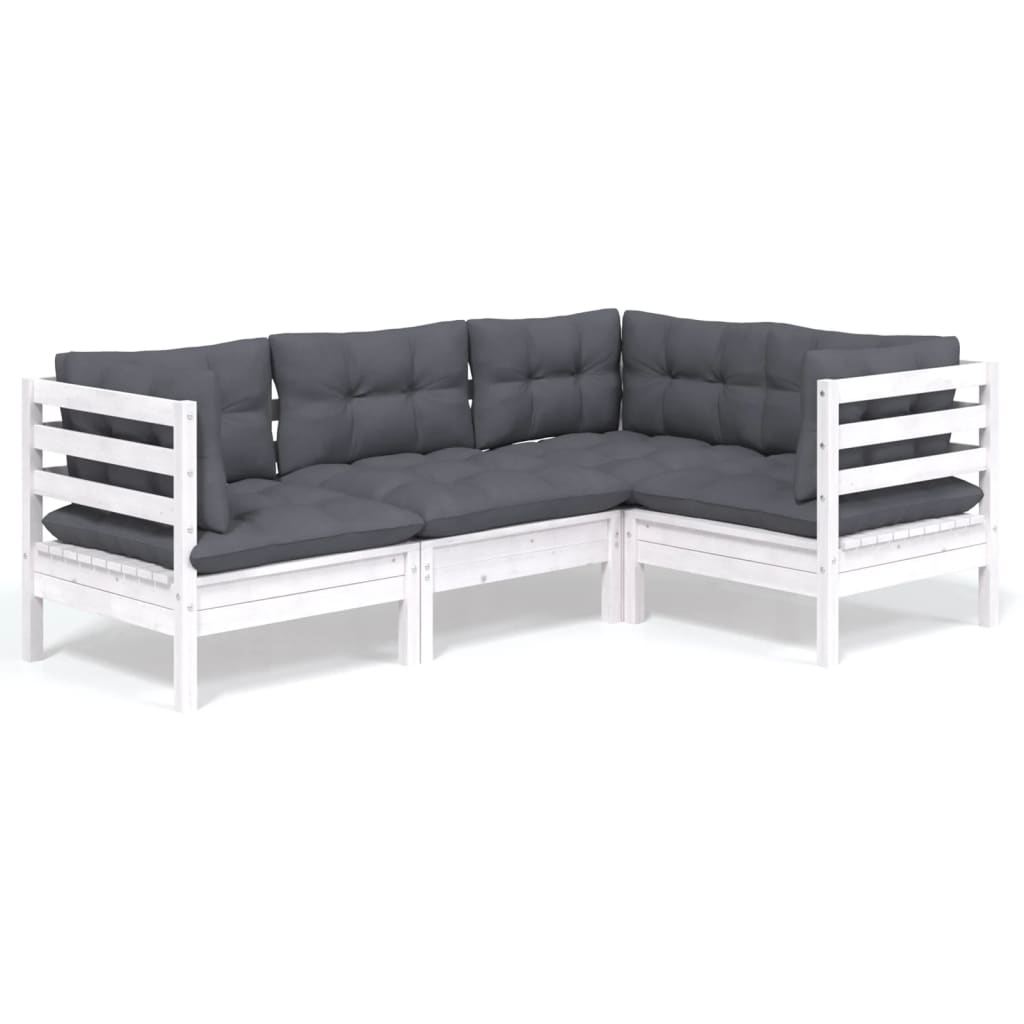 vidaXL Salon de jardin 4 pcs avec coussins Blanc Bois de pin