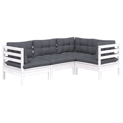 vidaXL Salon de jardin 4 pcs avec coussins Blanc Bois de pin