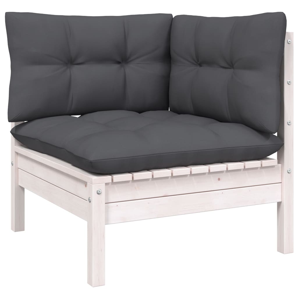 vidaXL Salon de jardin 4 pcs avec coussins Blanc Bois de pin