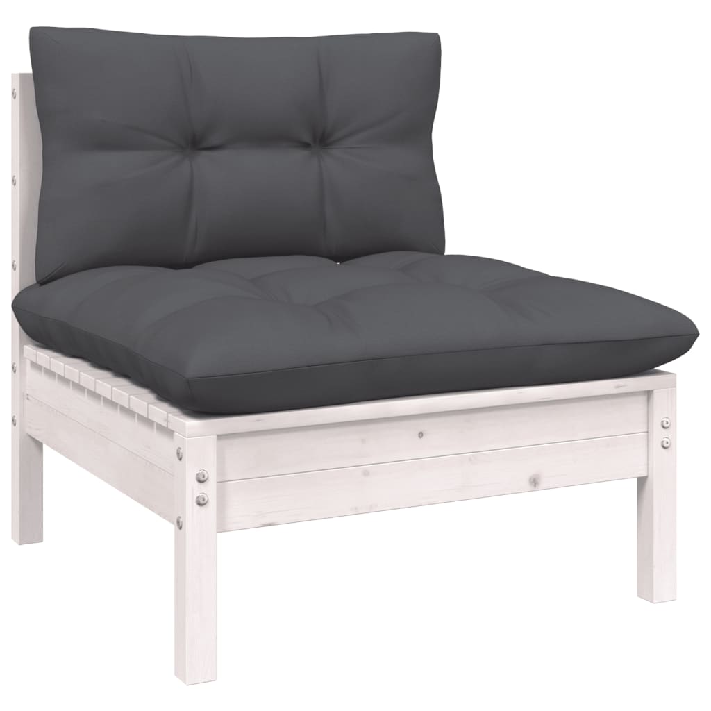 vidaXL Salon de jardin 4 pcs avec coussins Blanc Bois de pin