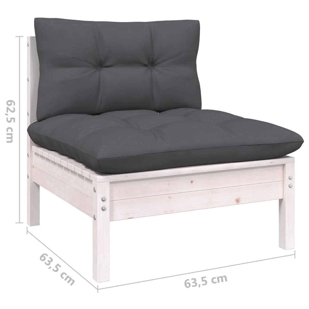 vidaXL Salon de jardin 4 pcs avec coussins Blanc Bois de pin