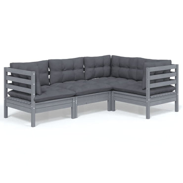 vidaXL 4-tlg. Garten-Lounge-Set mit Kissen Grau Kiefernholz