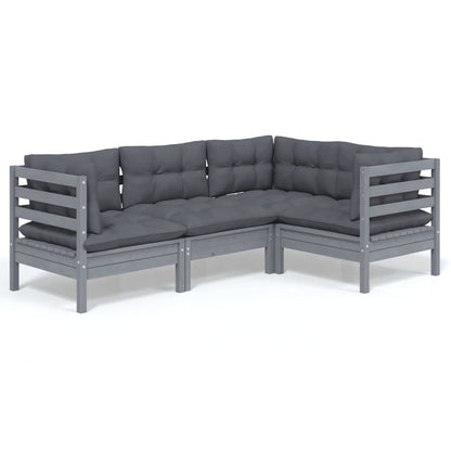 vidaXL 4-tlg. Garten-Lounge-Set mit Kissen Grau Kiefernholz