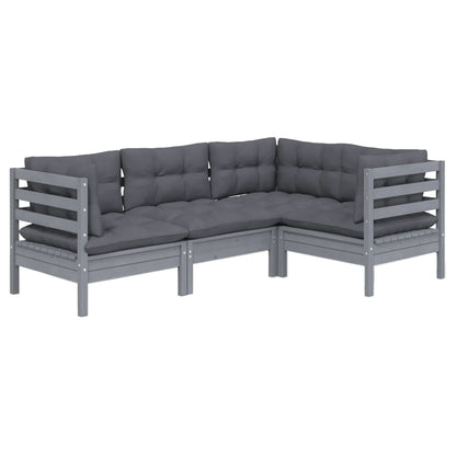vidaXL 4-tlg. Garten-Lounge-Set mit Kissen Grau Kiefernholz