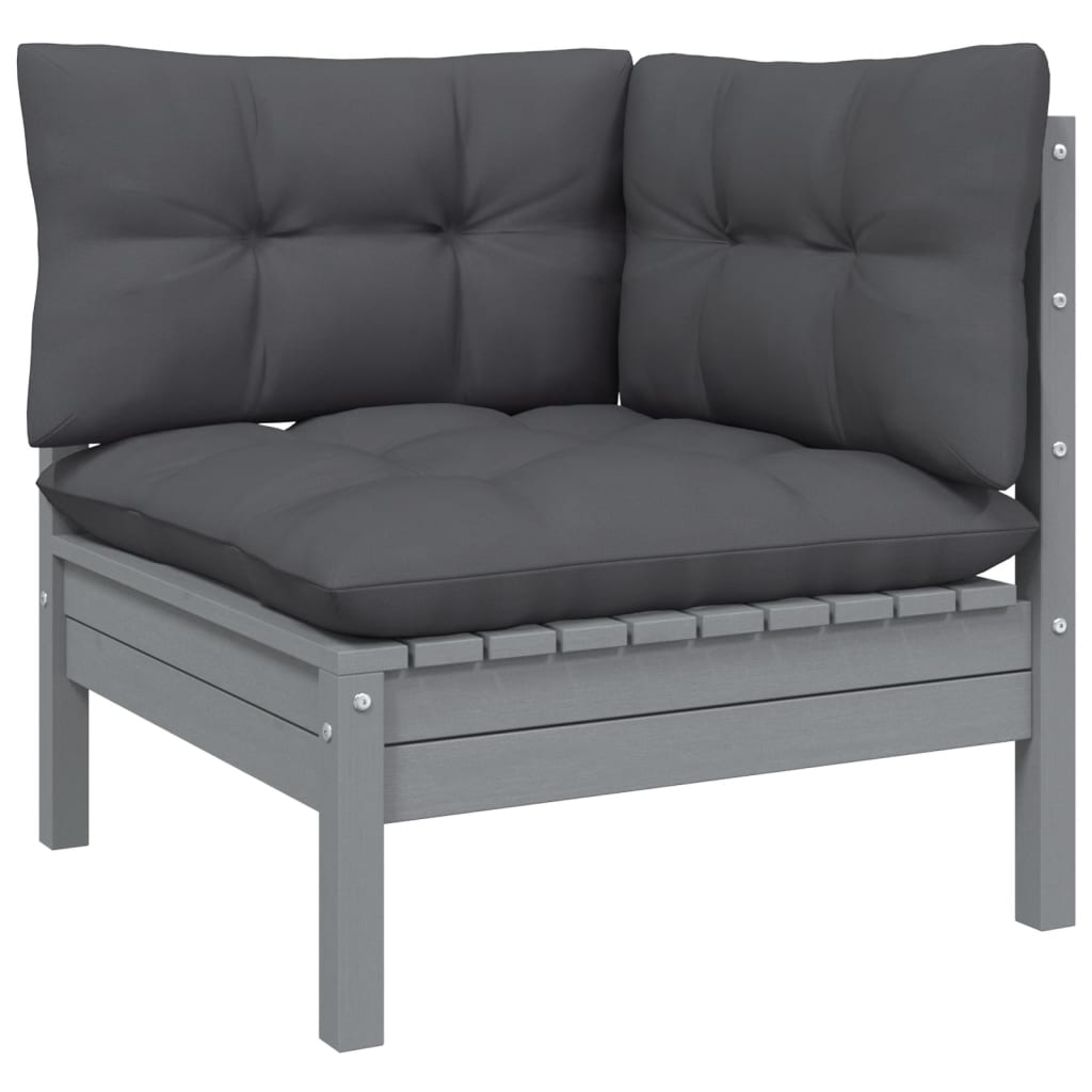 vidaXL 4-tlg. Garten-Lounge-Set mit Kissen Grau Kiefernholz