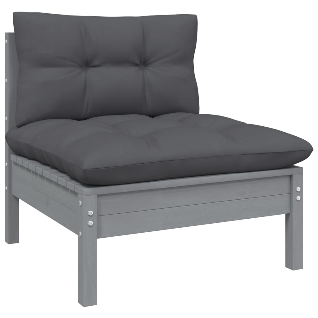 vidaXL 4-tlg. Garten-Lounge-Set mit Kissen Grau Kiefernholz
