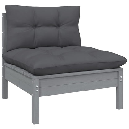 vidaXL 4-tlg. Garten-Lounge-Set mit Kissen Grau Kiefernholz