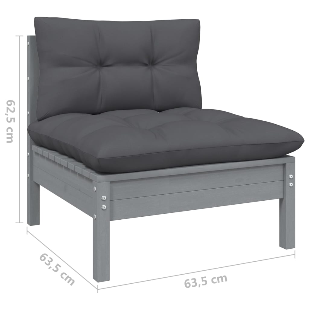 vidaXL 4-tlg. Garten-Lounge-Set mit Kissen Grau Kiefernholz