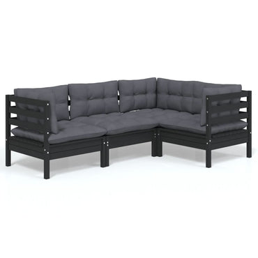 vidaXL Salon de jardin 4 pcs avec coussins Noir Bois de pin