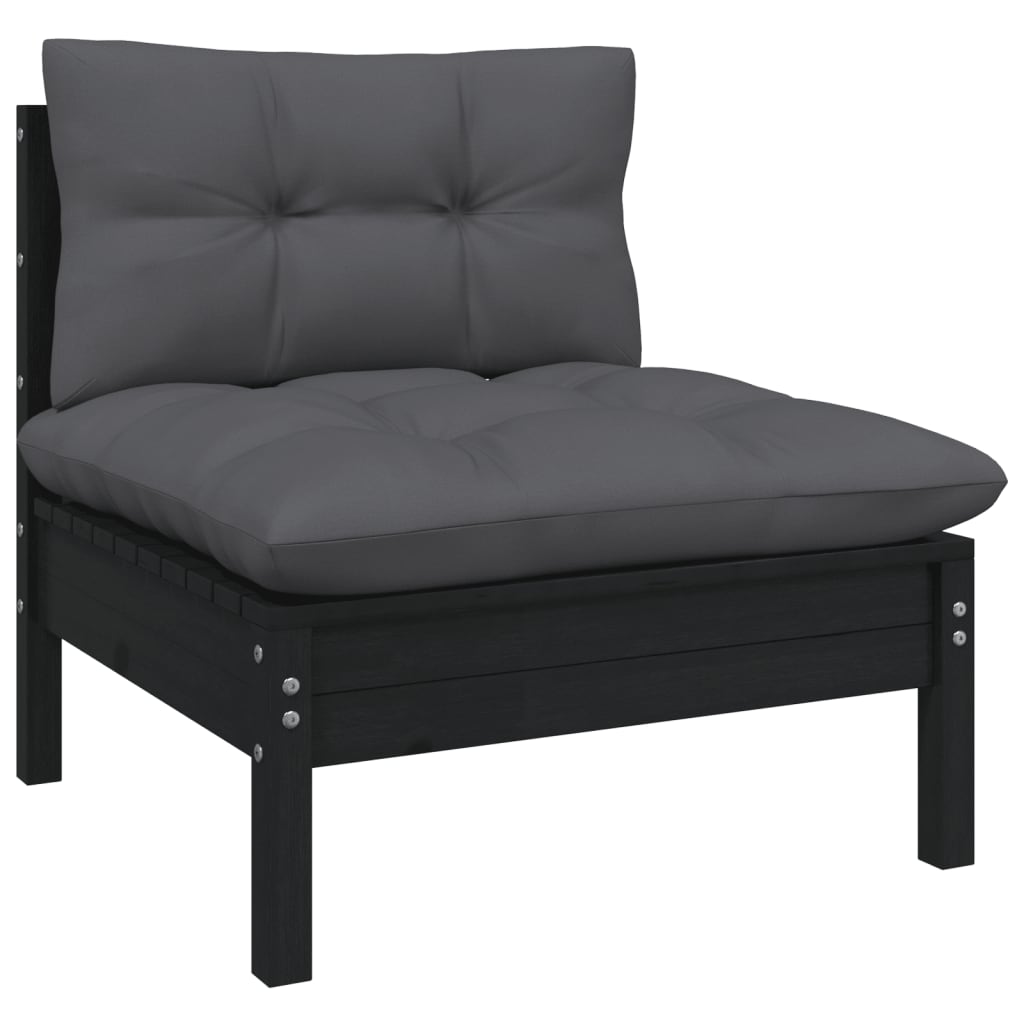 vidaXL Salon de jardin 4 pcs avec coussins Noir Bois de pin