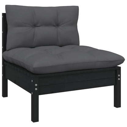 vidaXL Salon de jardin 4 pcs avec coussins Noir Bois de pin