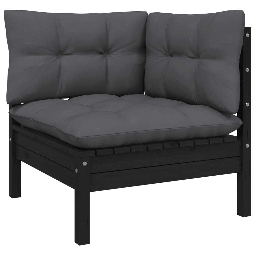 vidaXL Salon de jardin 4 pcs avec coussins Noir Bois de pin