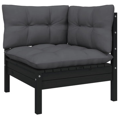 vidaXL Salon de jardin 4 pcs avec coussins Noir Bois de pin