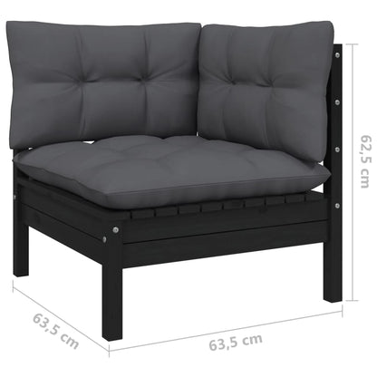vidaXL Salon de jardin 4 pcs avec coussins Noir Bois de pin