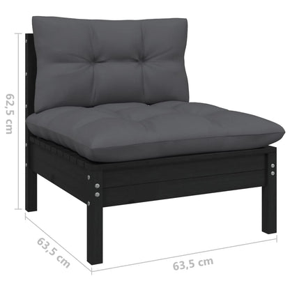 vidaXL Salon de jardin 4 pcs avec coussins Noir Bois de pin