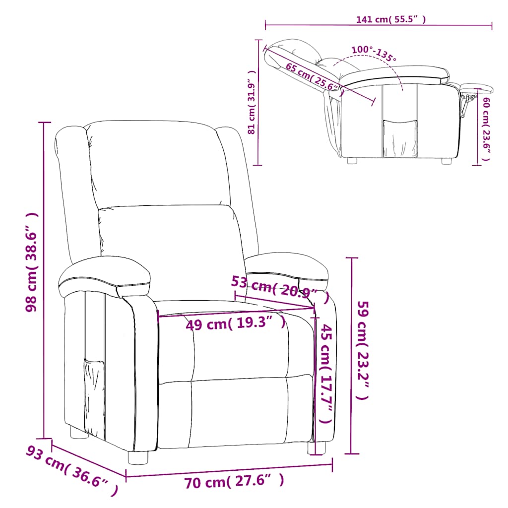 vidaXL Fauteuil relax Taupe Tissu