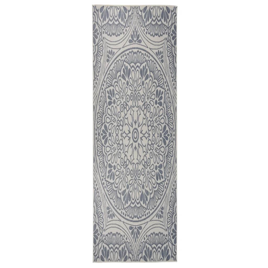 vidaXL Tapis d'extérieur tissé à plat 80x250 cm Motif bleu