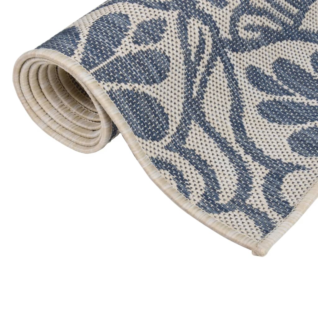 vidaXL Tapis d'extérieur tissé à plat 80x250 cm Motif bleu