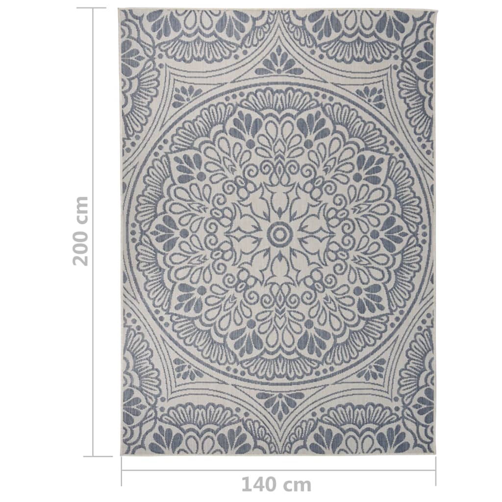 vidaXL Tapis d'extérieur tissé plat 140x200 cm Motif bleu