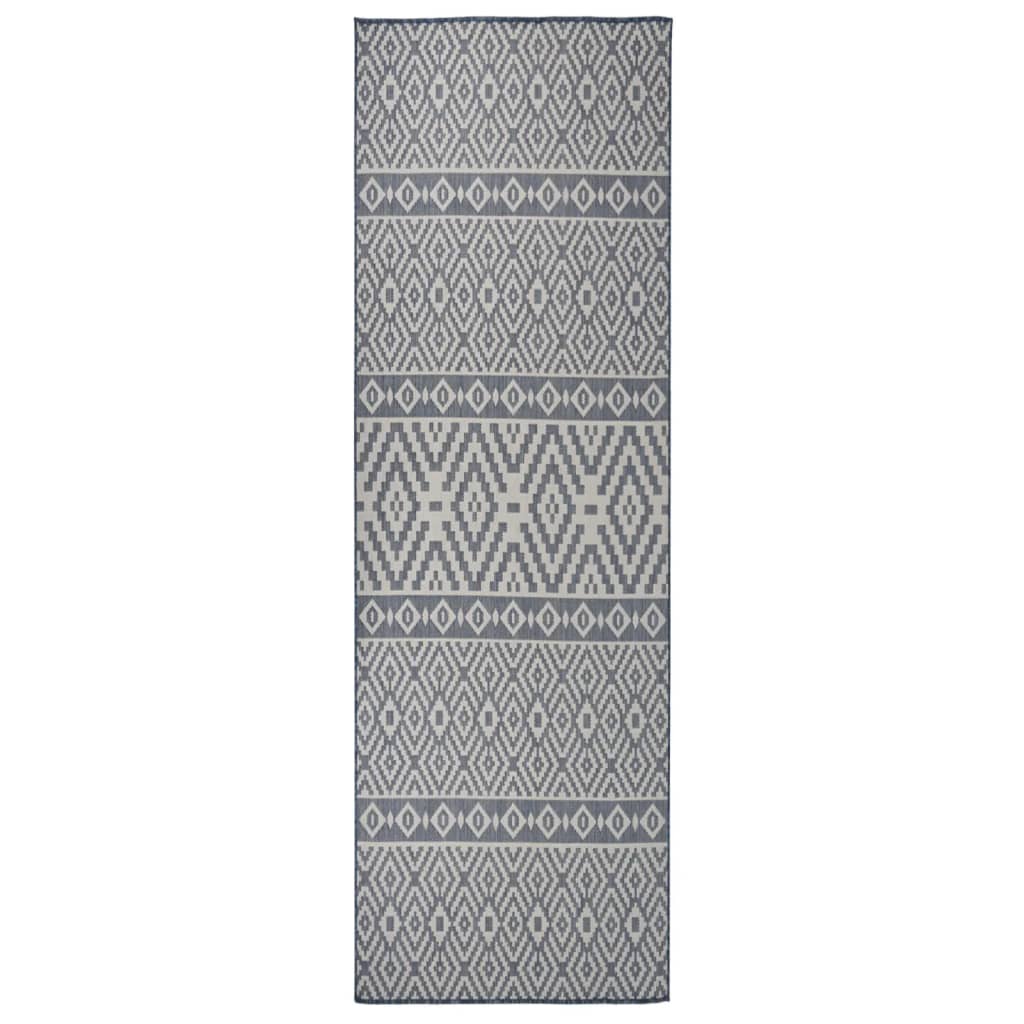 vidaXL Tapis d'extérieur tissé à plat 80x250 cm Bleu rayé