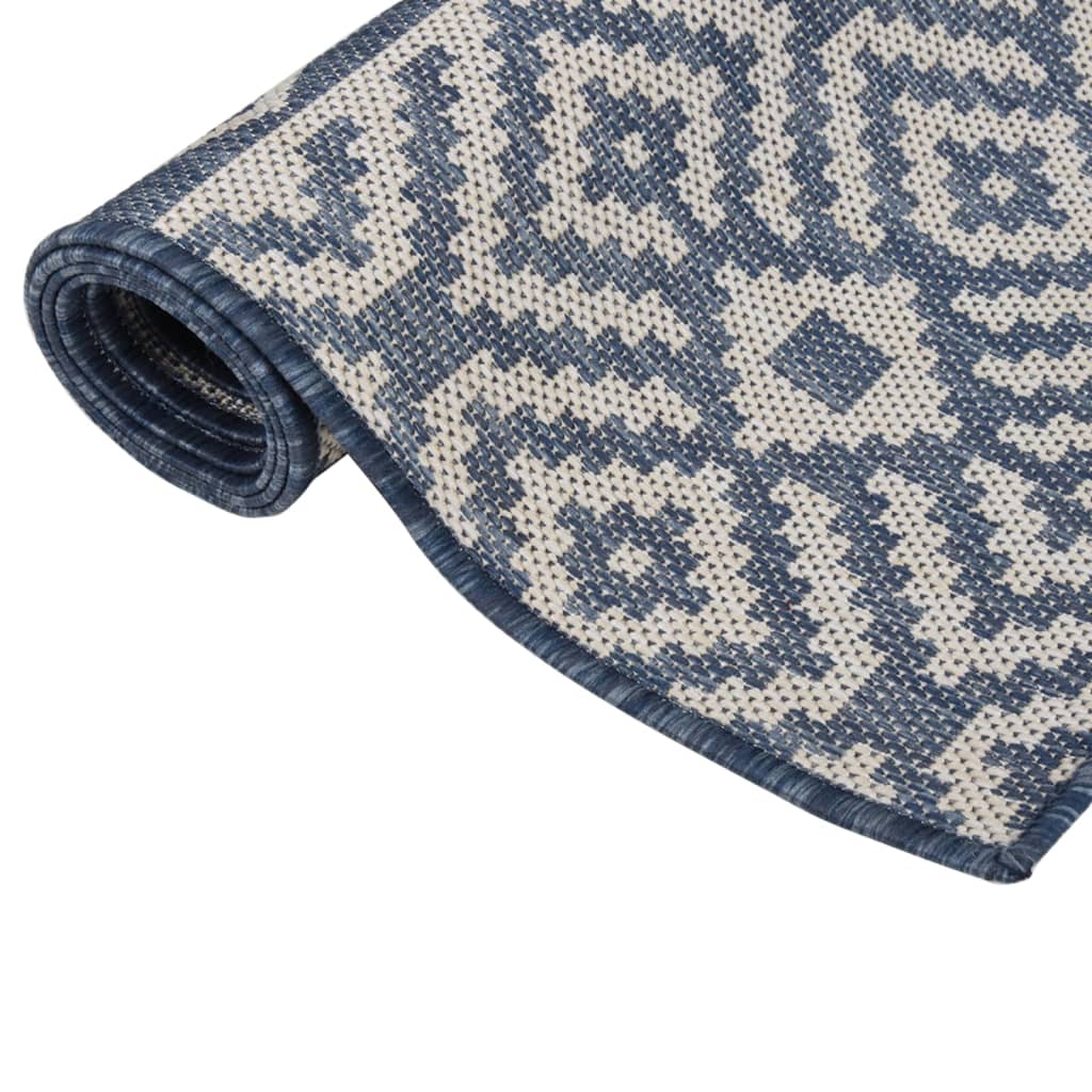 vidaXL Tapis d'extérieur tissé à plat 80x250 cm Bleu rayé