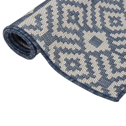 vidaXL Tapis d'extérieur tissé à plat 80x250 cm Bleu rayé