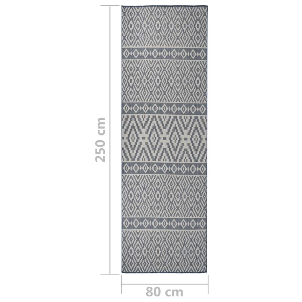 vidaXL Tapis d'extérieur tissé à plat 80x250 cm Bleu rayé