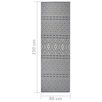 vidaXL Tapis d'extérieur tissé à plat 80x250 cm Bleu rayé