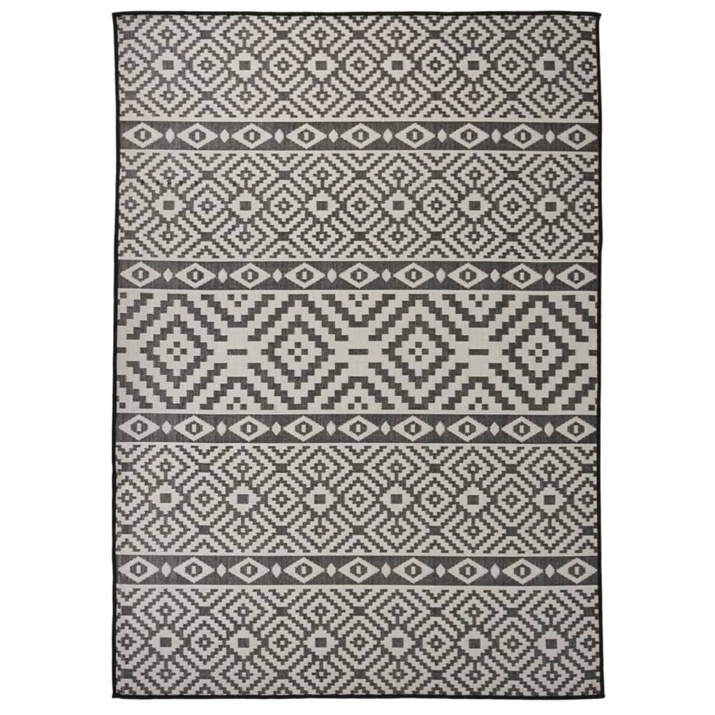 vidaXL Tapis d'extérieur tissé à plat 120x170 cm Noir Rayé
