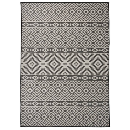vidaXL Tapis d'extérieur tissé à plat 120x170 cm Noir Rayé