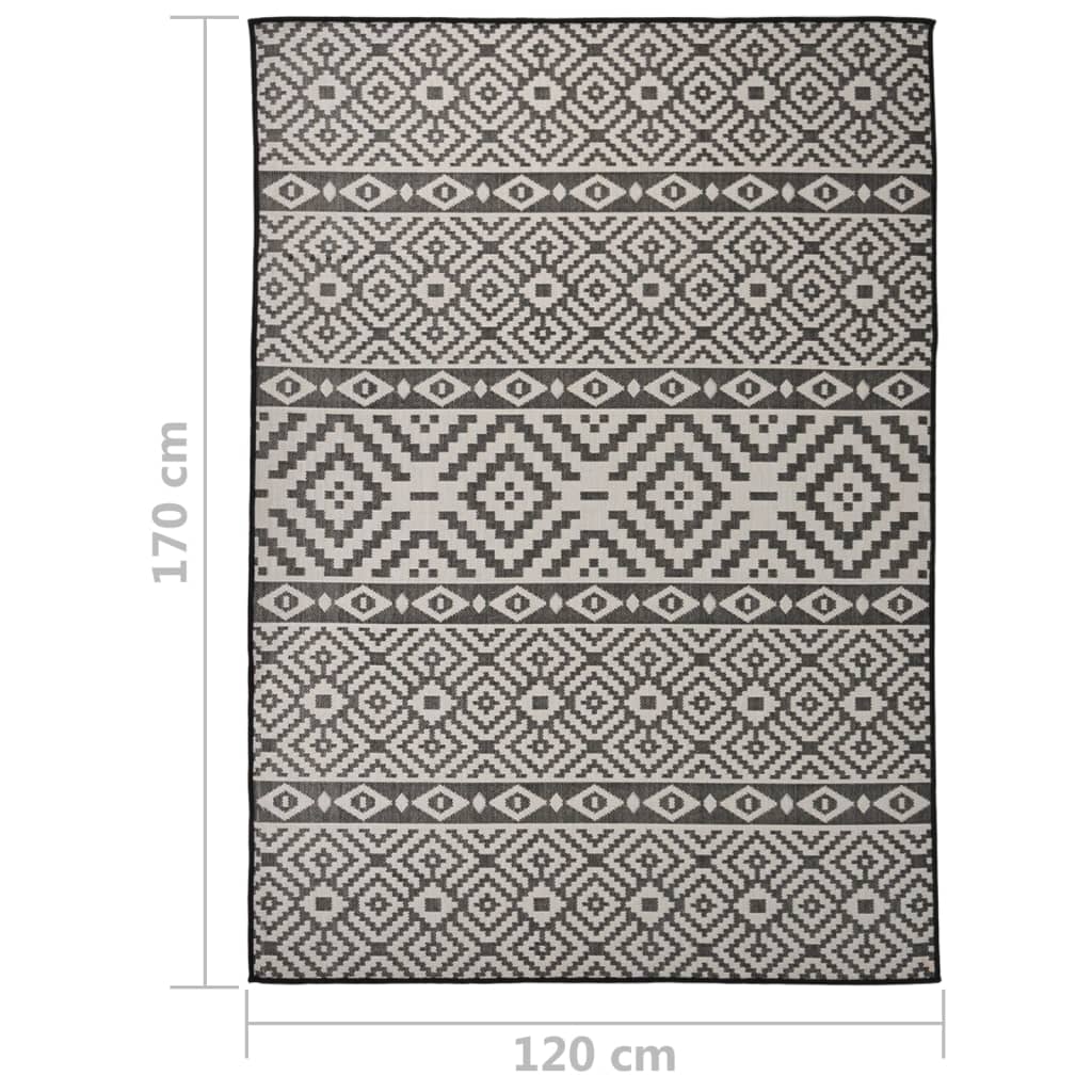 vidaXL Tapis d'extérieur tissé à plat 120x170 cm Noir Rayé