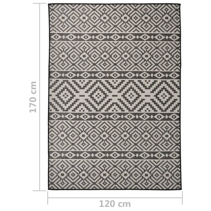 vidaXL Tapis d'extérieur tissé à plat 120x170 cm Noir Rayé