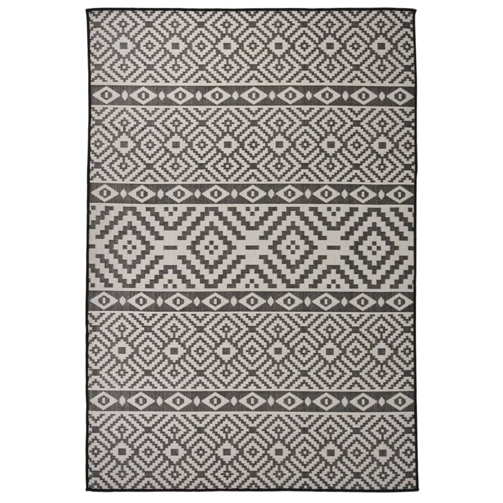 vidaXL Tapis d'extérieur tissé à plat 160x230 cm Noir à rayures