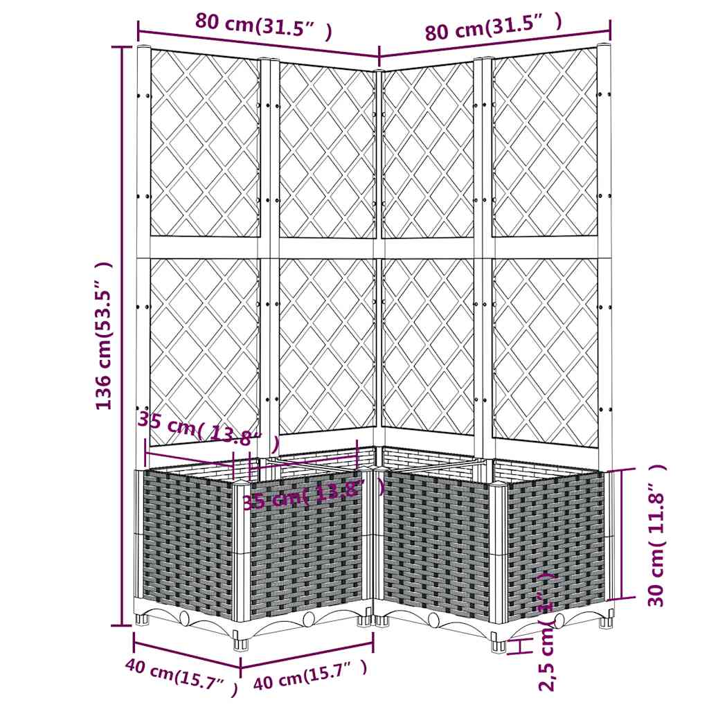vidaXL Jardinière avec treillis gris-bleu 80x80x136 cm PP