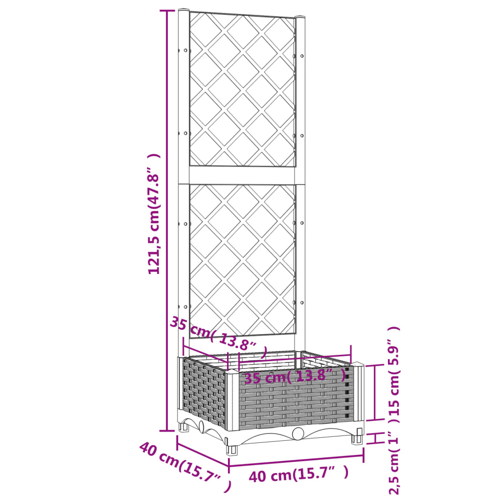 vidaXL Pflanzkübel mit Rankgitter Braun 40x40x121,5 cm PP
