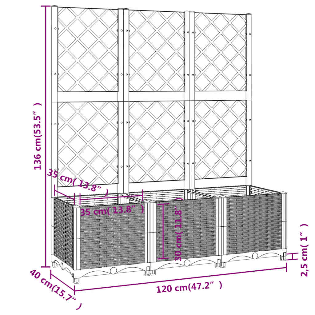 vidaXL Garten-Pflanzgefäß mit Spalier Braun 120 x 40 x 136 cm PP
