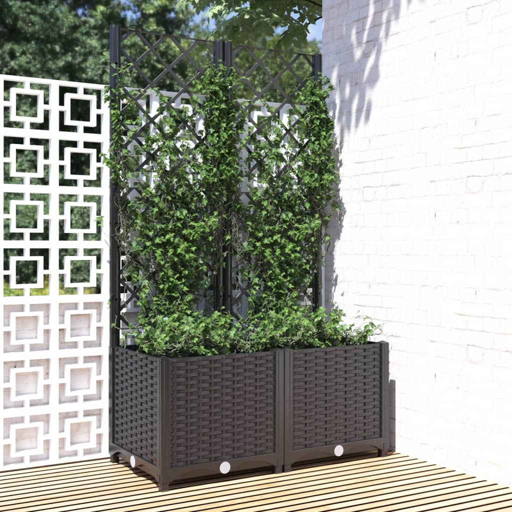 vidaXL Jardinière avec treillis Noir 80 x 40 x 136 cm PP