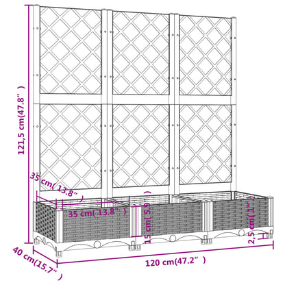 vidaXL Jardinière de jardin avec treillis Noir 120 x 40 x 121,5 cm PP