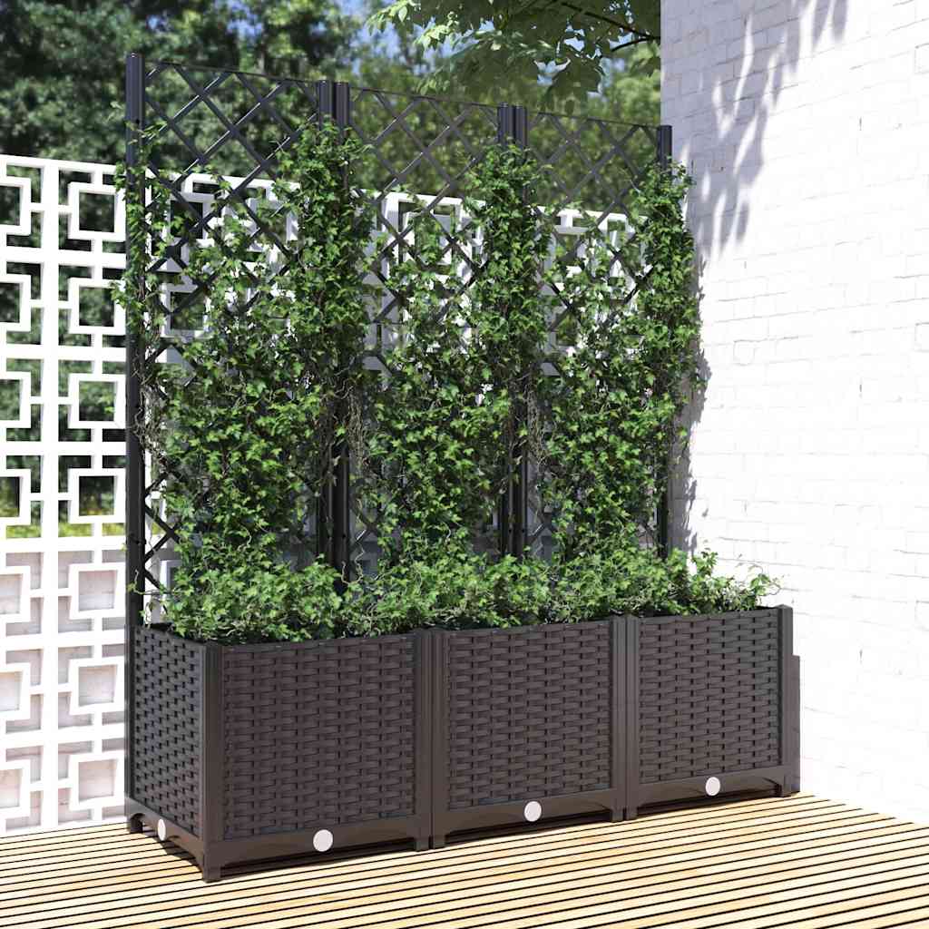 vidaXL Garten-Pflanzgefäß mit Spalier Schwarz 120 x 40 x 136 cm PP