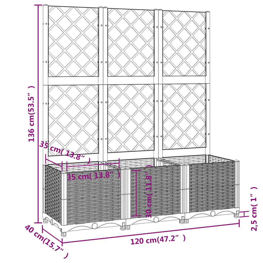 vidaXL Garten-Pflanzgefäß mit Spalier Schwarz 120 x 40 x 136 cm PP