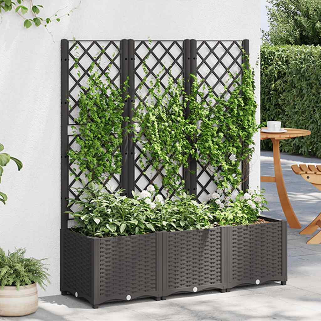 vidaXL Garten-Pflanzgefäß mit Spalier Schwarz 120 x 40 x 136 cm PP