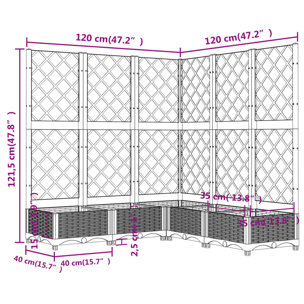 vidaXL Jardinière avec treillis Noir 120x120x121,5 cm PP