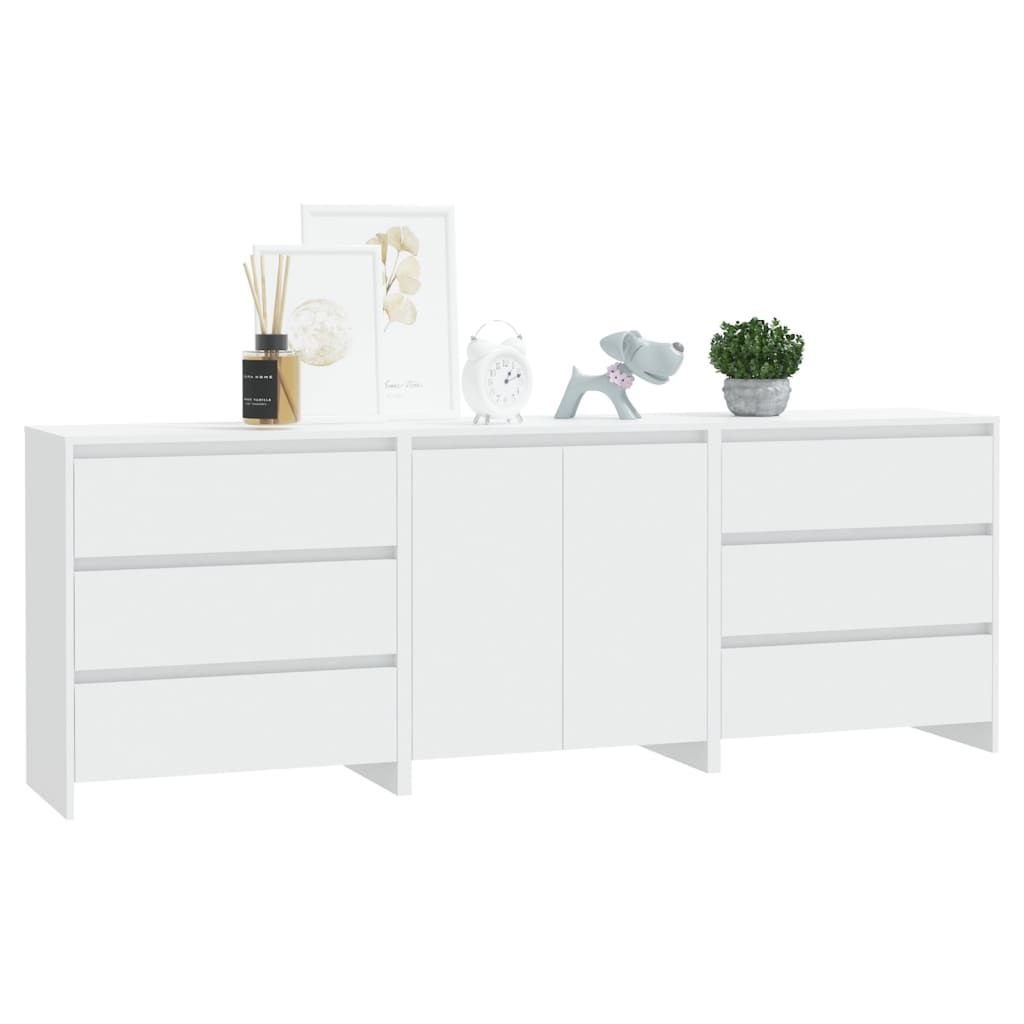 vidaXL Buffet 3 pièces blanc bois d'ingénierie