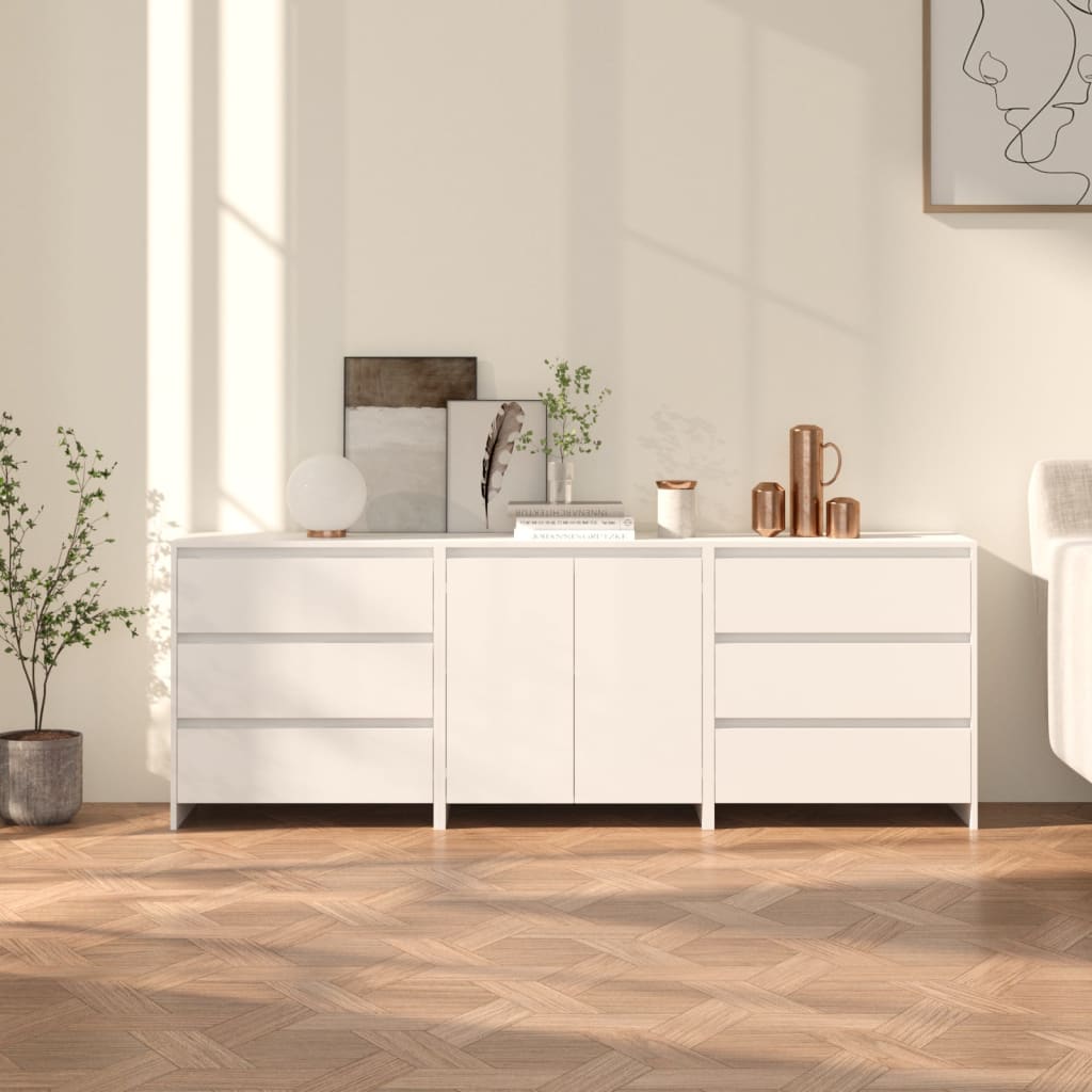 vidaXL Buffet 3 pièces blanc bois d'ingénierie
