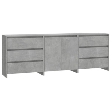 vidaXL Commode 3 pièces Gris béton Bois d'ingénierie
