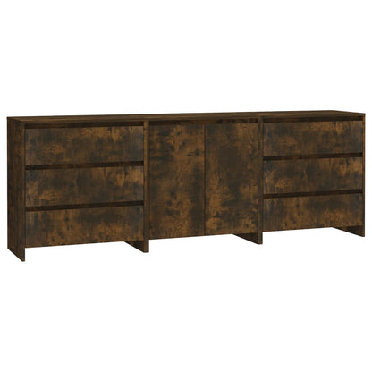 vidaXL 3-tlg. Sideboard Räuchereiche Holzwerkstoff