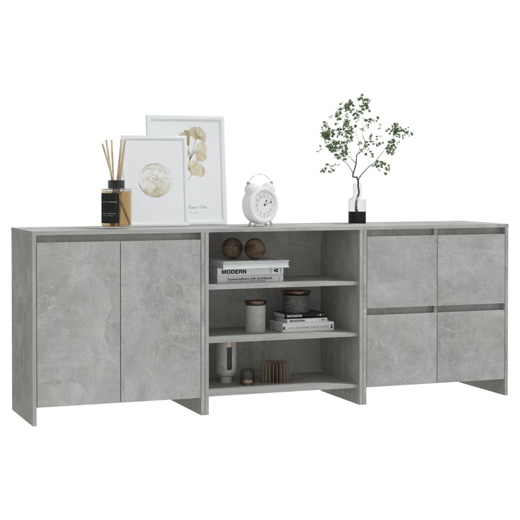 vidaXL Meuble de rangement 3 pcs. Gris béton Bois d'ingénierie