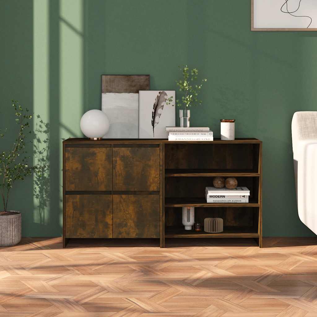 vidaXL Buffet 2 pièces en bois d'ingénierie chêne fumé